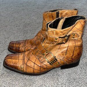 Gold and Brown Ankle Boots with Distressed Leather
